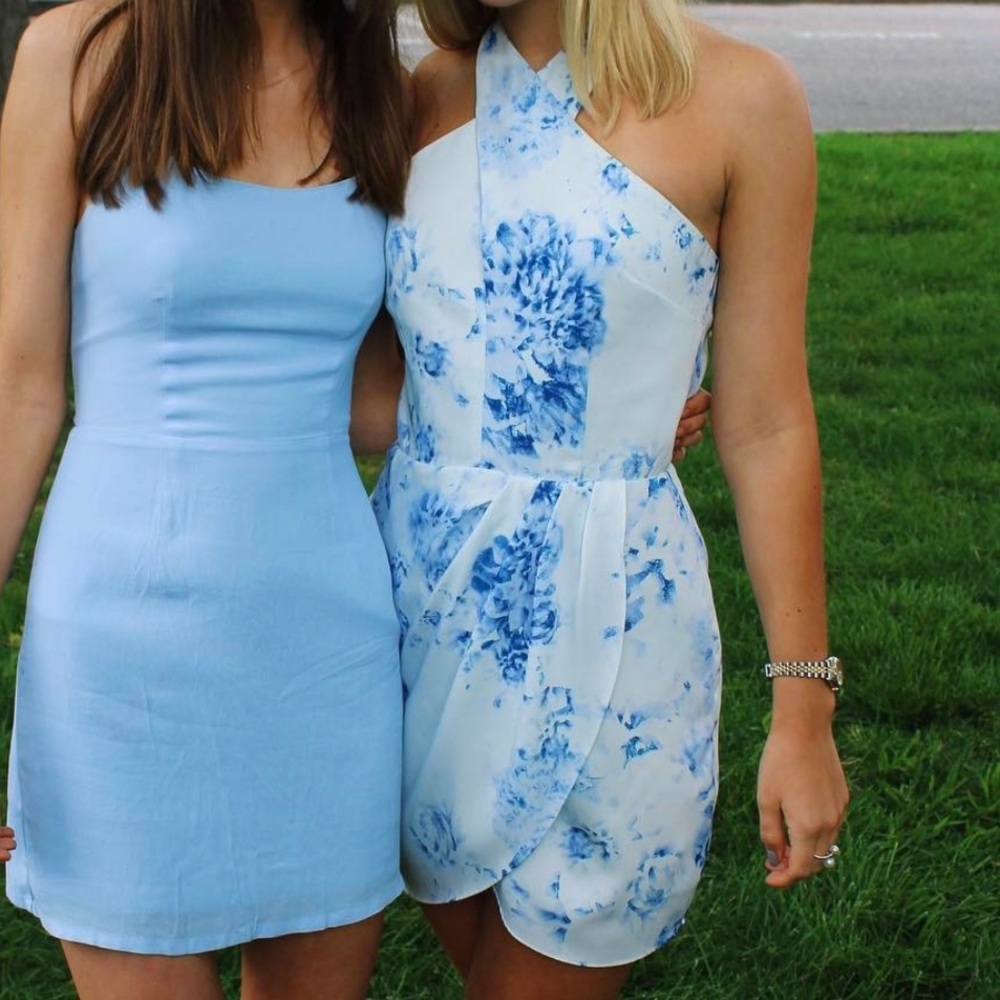 Keepsake Real Love Blue and White Halter Dress